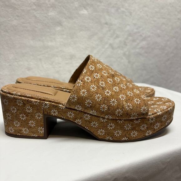 Retro Daisy Platform Cork Mule 70s Chunky Block Heel Women’s Sandals Size 7.5 - Picture 1 of 12